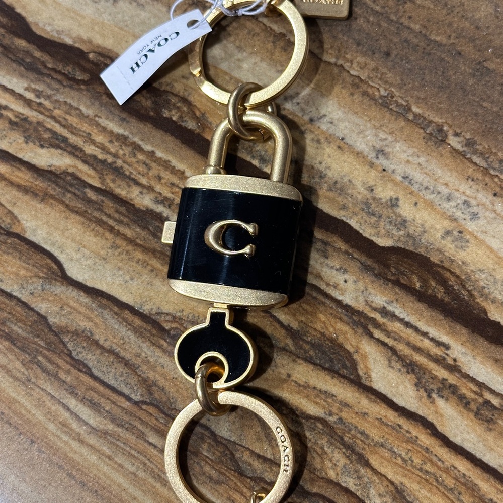 Coach Black and Gold Padlock Keychain Card Holder Charm - Picture 6 of 8